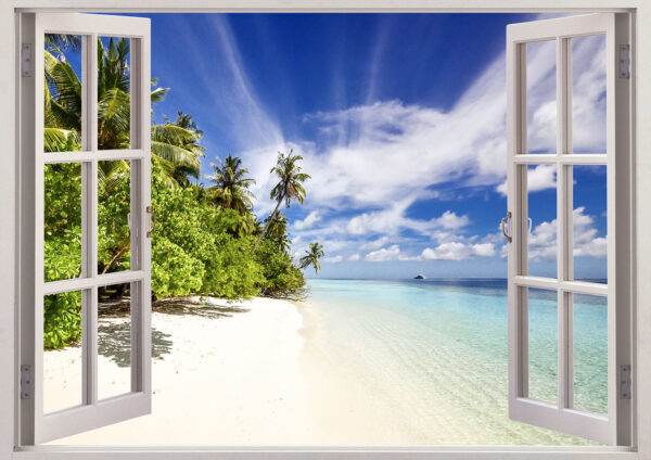 Beautiful Sunrise Beach Window Painting Stretch Canvas High Quality Wall Arts - Ready To Hang - Image 2