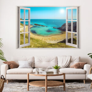 Beautiful Beach Window Painting Stretch Canvas High Quality Wall Arts - Ready To Hang