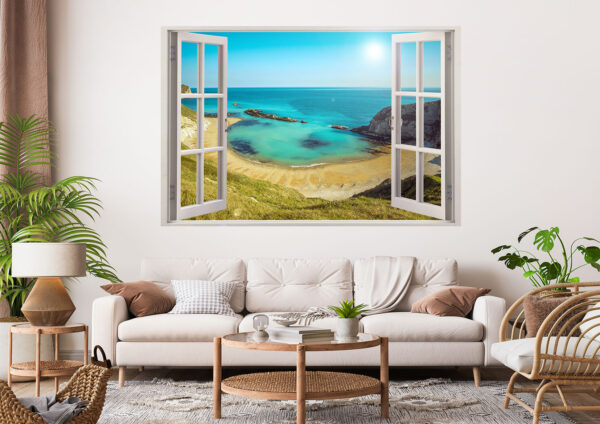 Beautiful Beach Window Painting Stretch Canvas High Quality Wall Arts - Ready To Hang