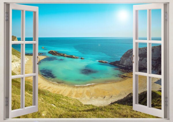 Beautiful Beach Window Painting Stretch Canvas High Quality Wall Arts - Ready To Hang - Image 2
