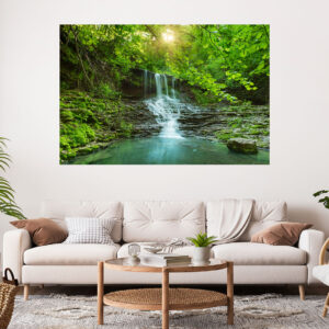 Beautiful Waterfall Forest Photograph Stretch Canvas High Quality Wall Arts - Ready To Hang