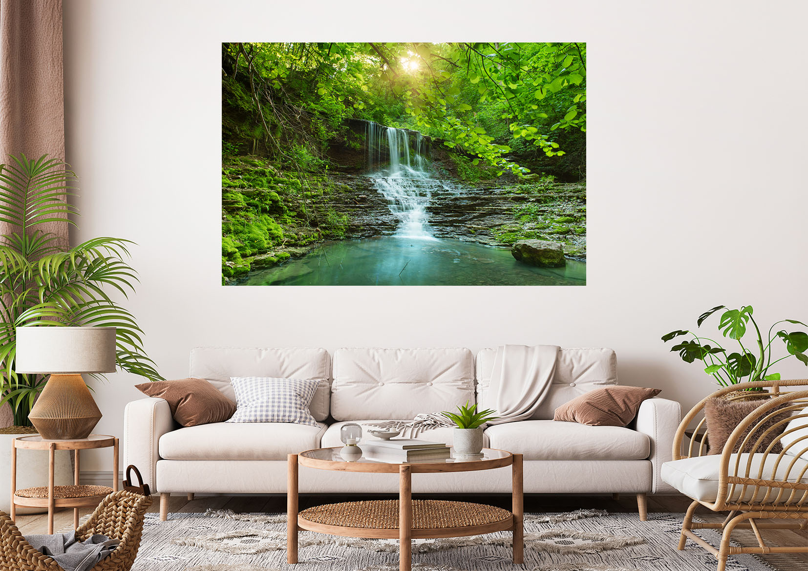 Beautiful Waterfall Forest Photograph Stretch Canvas High Quality Wall Arts - Ready To Hang