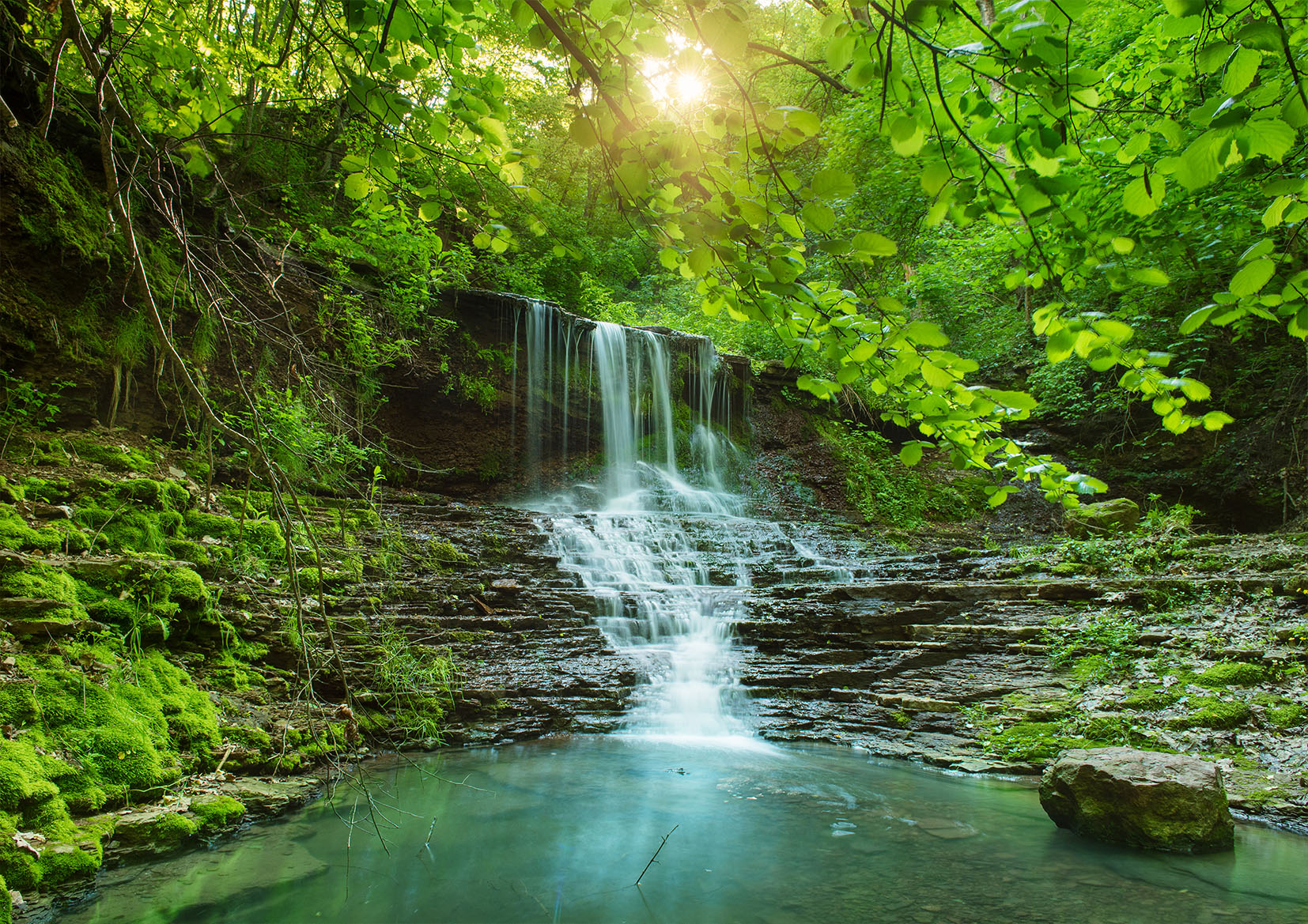 Beautiful Waterfall Forest Photograph Stretch Canvas High Quality Wall Arts - Ready To Hang - Image 2