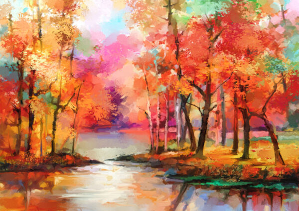 Colorful Trees Painting Stretch Canvas High Quality Wall Arts - Ready To Hang - Image 2