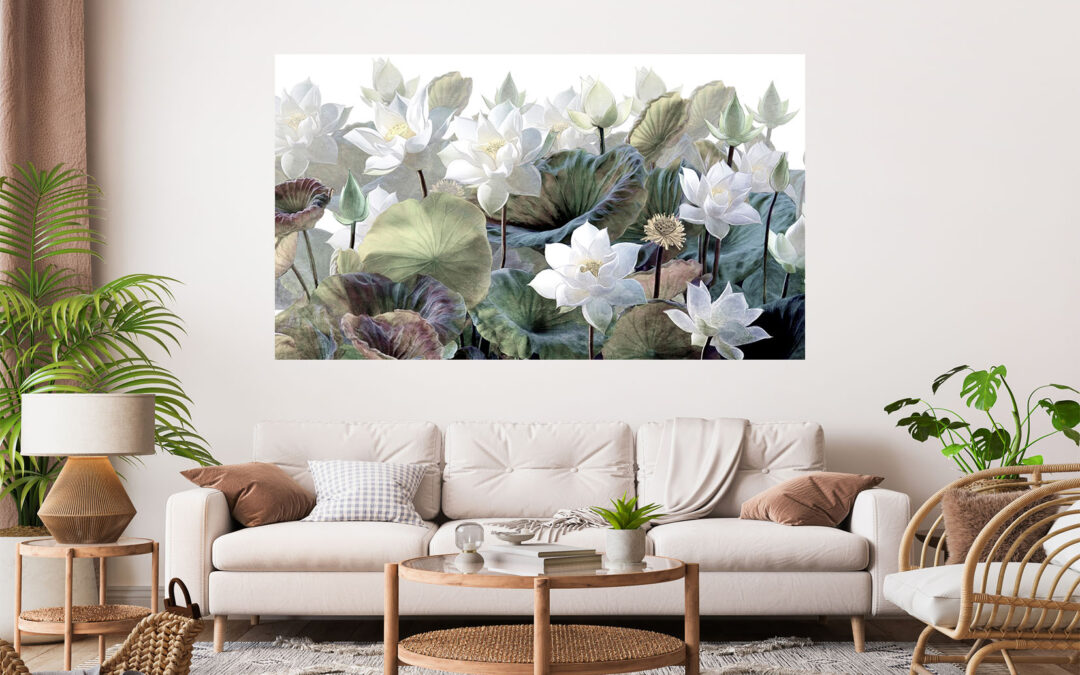 Beautiful White Floral Design Painting Stretch Canvas High Quality Wall Arts – Ready To Hang