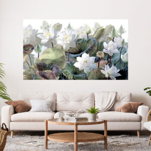 Beautiful White Floral Design Painting Stretch Canvas High Quality Wall Arts - Ready To Hang