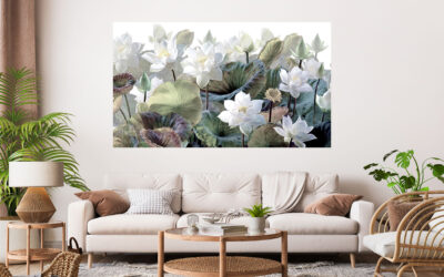 Beautiful White Floral Design Painting Stretch Canvas High Quality Wall Arts – Ready To Hang