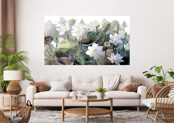 Beautiful White Floral Design Painting Stretch Canvas High Quality Wall Arts - Ready To Hang